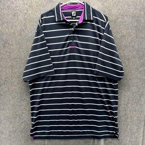 FootJoy Polo Shirt Mens Large Blue Stripe Golf Performance Short Sleeve Stretch